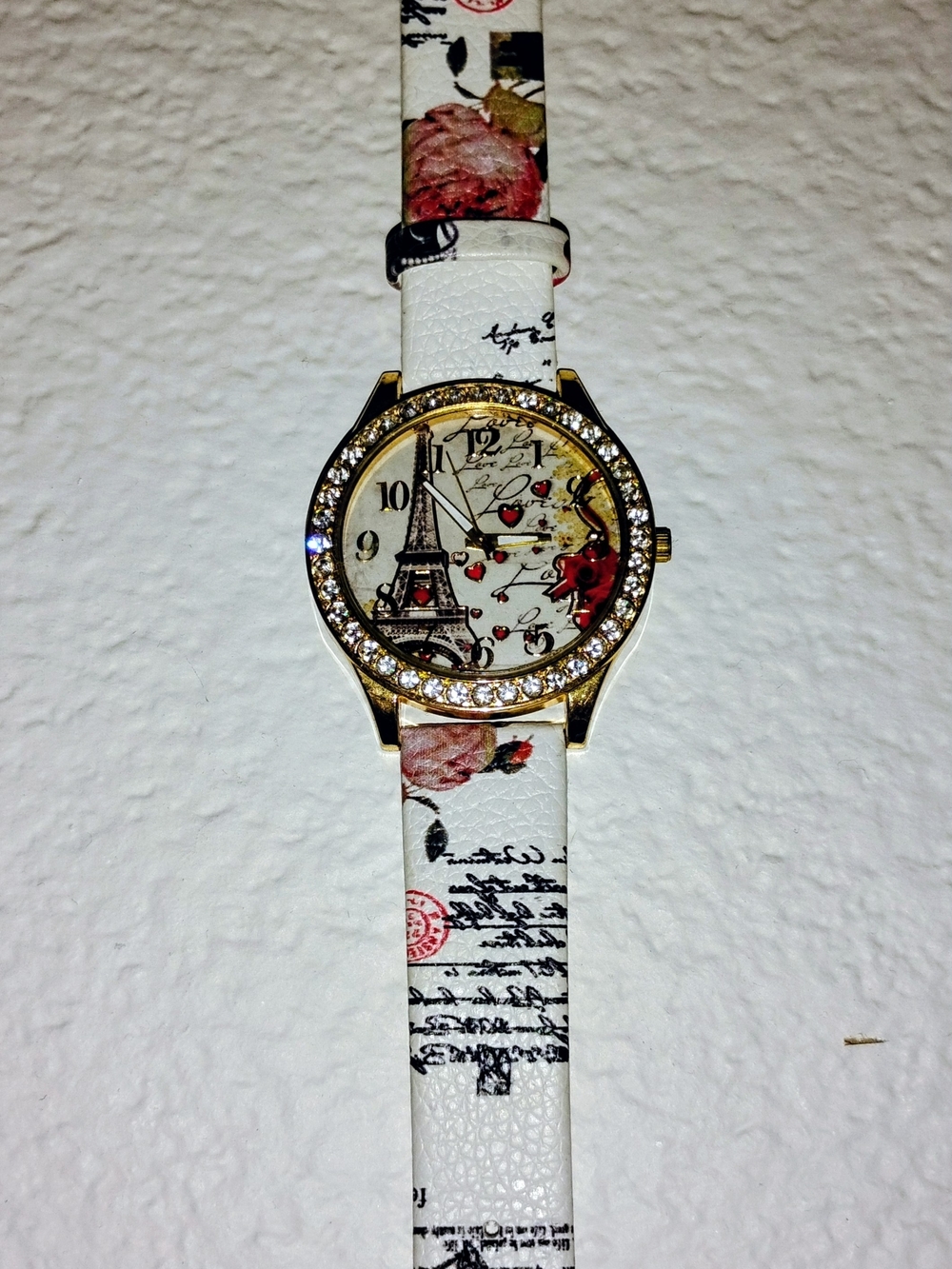 Gold-Tone Paris Eiffel Crystal Accent Watch - White Strap (Watch Needs Battery) - Picture 3 of 3